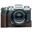 X-T5 Camera Case, BolinUS Handmade Genuine Real Leather Half Camera Case Bag Cover for Fujifilm Fuji X-T5 XT5 Camera Bottom Opening Version + Hand