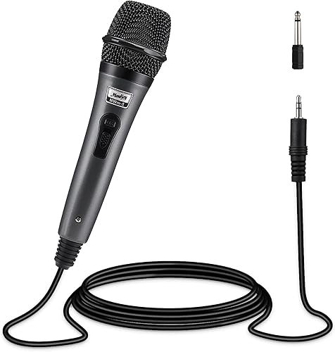 Moukey Wired Handheld Vocal Microphone, Metal XLR Dynamic Cardioid Mic with 13 ft Cable, for Singing, Stage, Party, Compatible with Karaoke Machine/PA