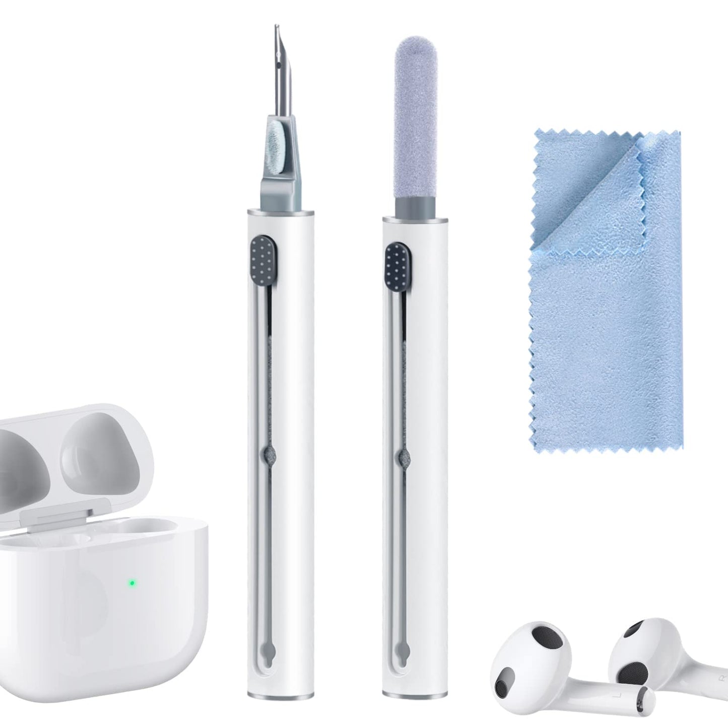 2Pcs Earbud Cleaning kit? Multi-Function Cleaning Pen with Soft Brush Flocking Sponge?Suitable for Bluetooth Headset, Charging Box, Mobile Phone