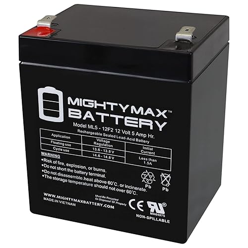 Mighty Max Battery ML5-12F2-12 Volt 5 AH, F2 Terminal, Rechargeable SLA AGM Battery