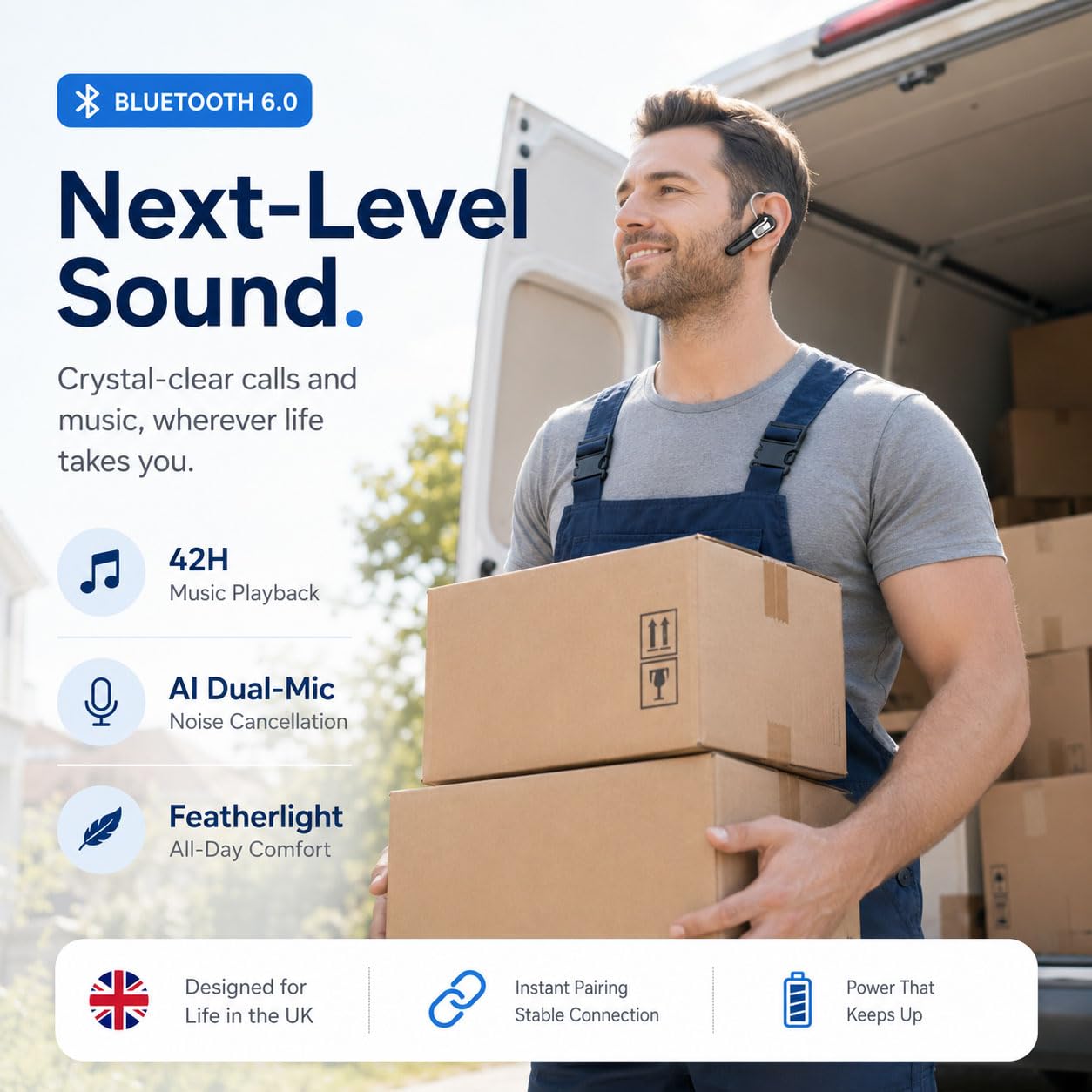 Micool Bluetooth Earpiece for Truckers V6.0 with Noise Cancelling 38 Hours Wireless Headset for Driving, Handsfree Single Ear Headphone for CB Radio