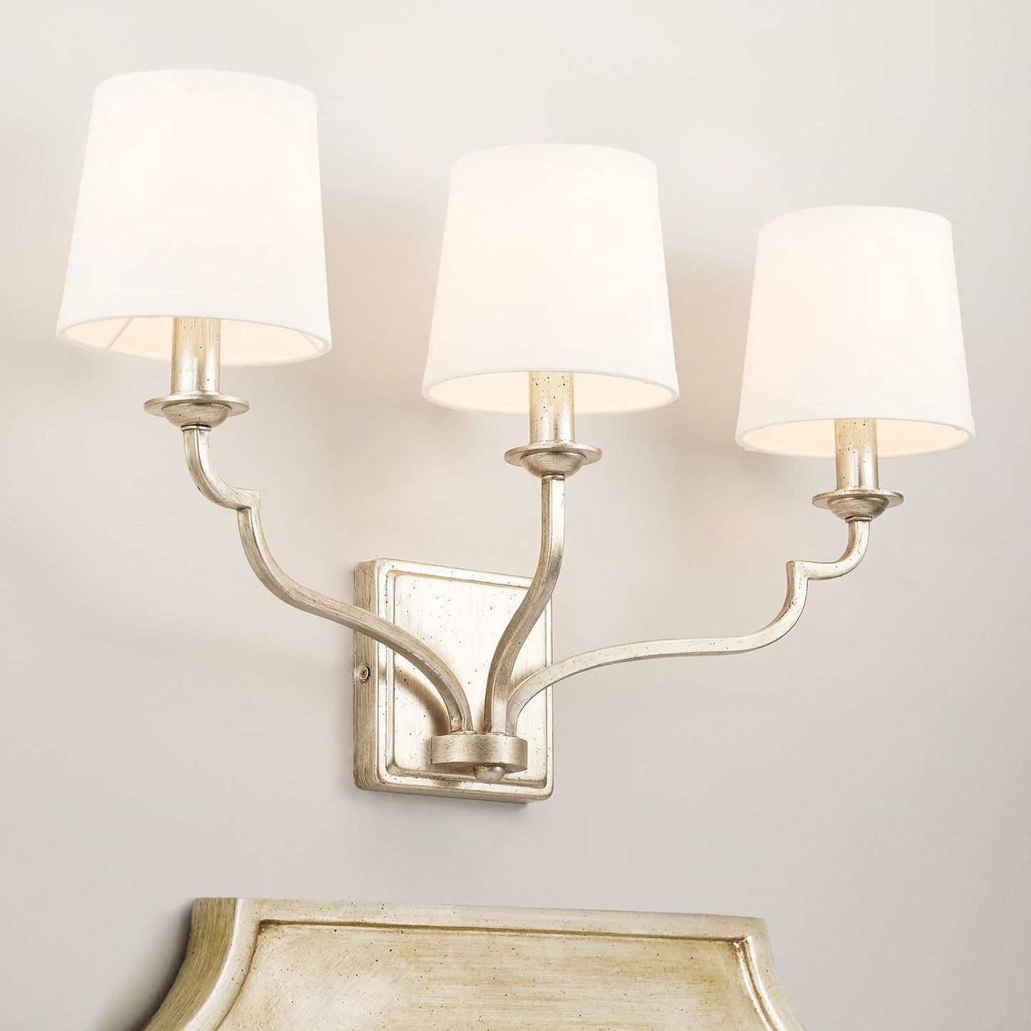 Capital Lighting 138731WG-698 Ophelia White Fabric Bath Vanity Wall Mount, 3-Light 180 Total Watts, 14" H x 25" W, Winter Gold