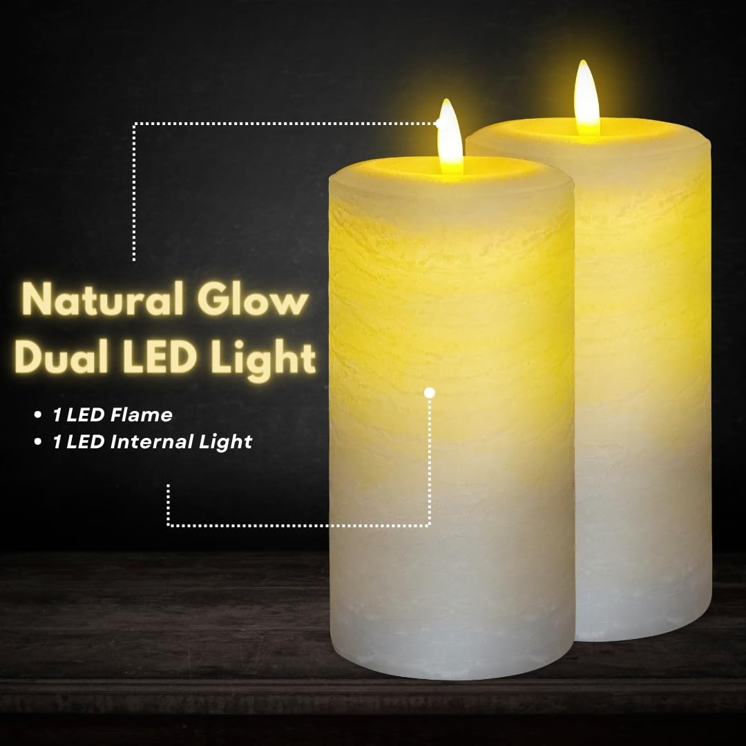 LumiPur Signature Natural Glow Flameless Wax Pillar 2 Pack LED Candles 3.5" x 7" Gray Fog