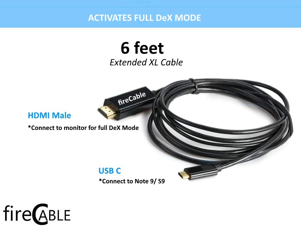 fireCable Galaxy Note 9 XL USB C to HDMI Male Cable (Cord Connects Your Note9 to Monitor/TV - Activates Full DeX Mode Desktop Experience)