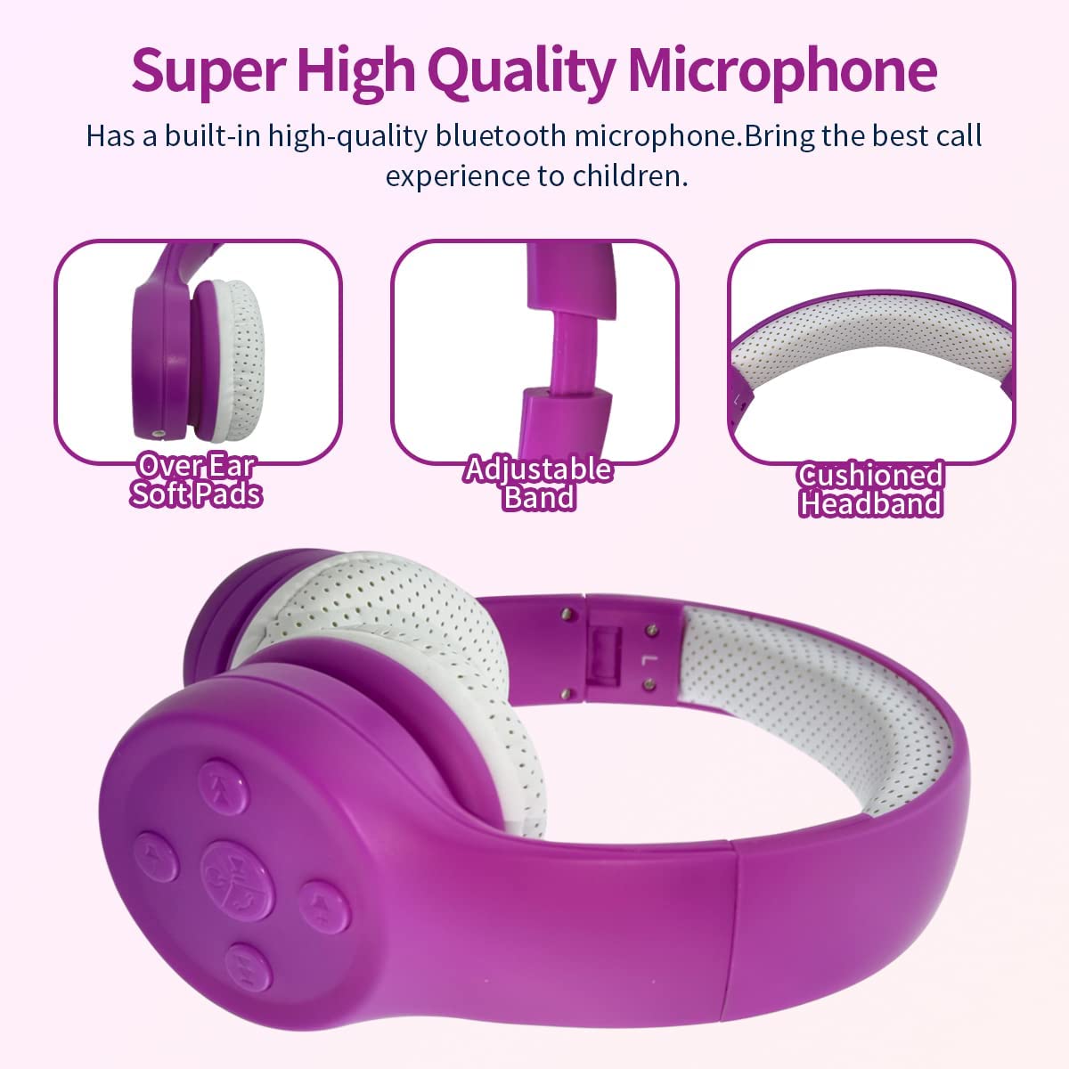 YUSONIC Girls Wireless Headphones, Bluetooth Kids Headphones,5 Button Easy Use, 93db Volume Limited with Built-in Mic for Cell Phones TV Tablet…