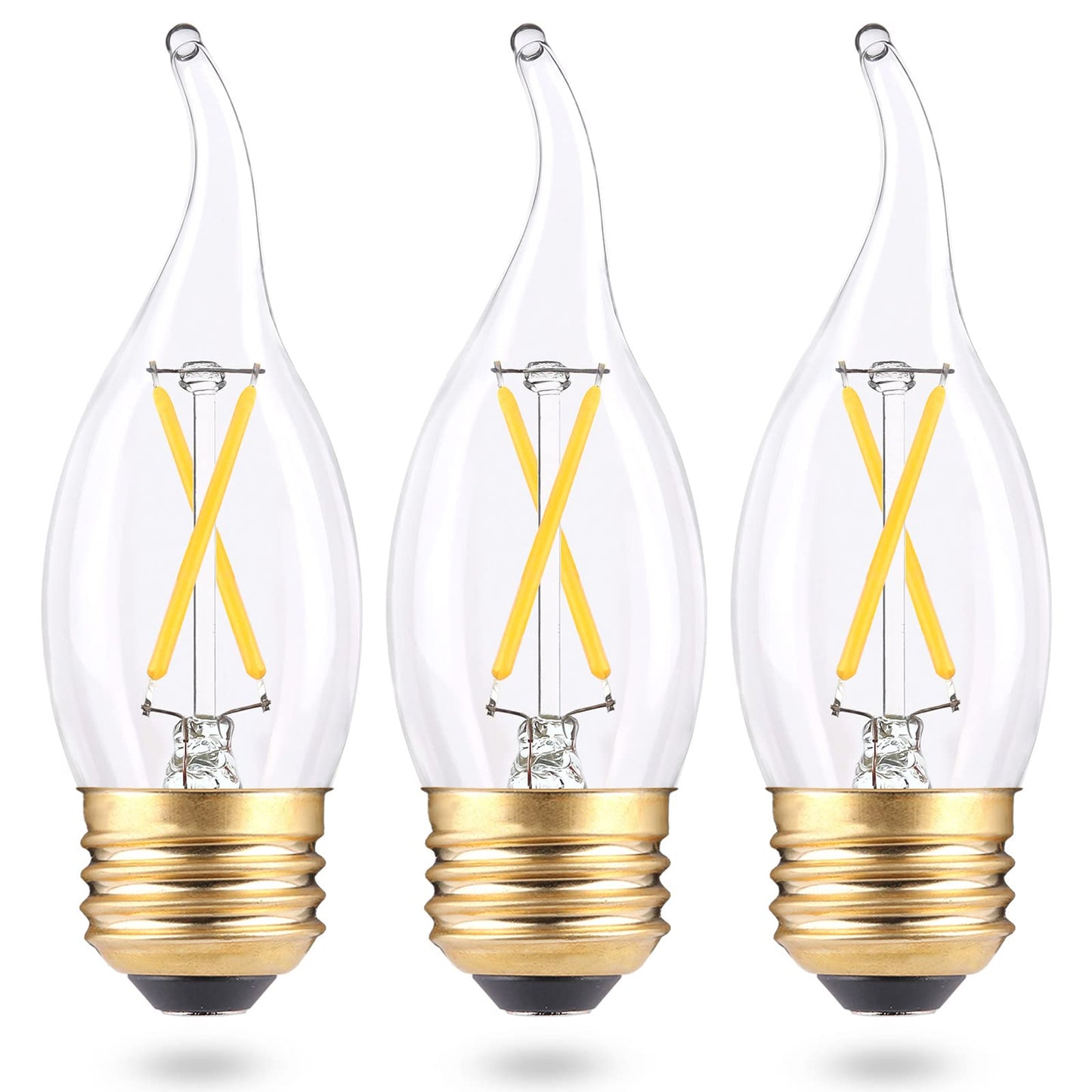 EQ Lighting Dimmable E26 LED Candelabra Bulbs, 25Watt Equivalent, Soft White 3000K, Clear Glass CA10 Flame Tip Shape, 2W LED Candle Light Bulbs