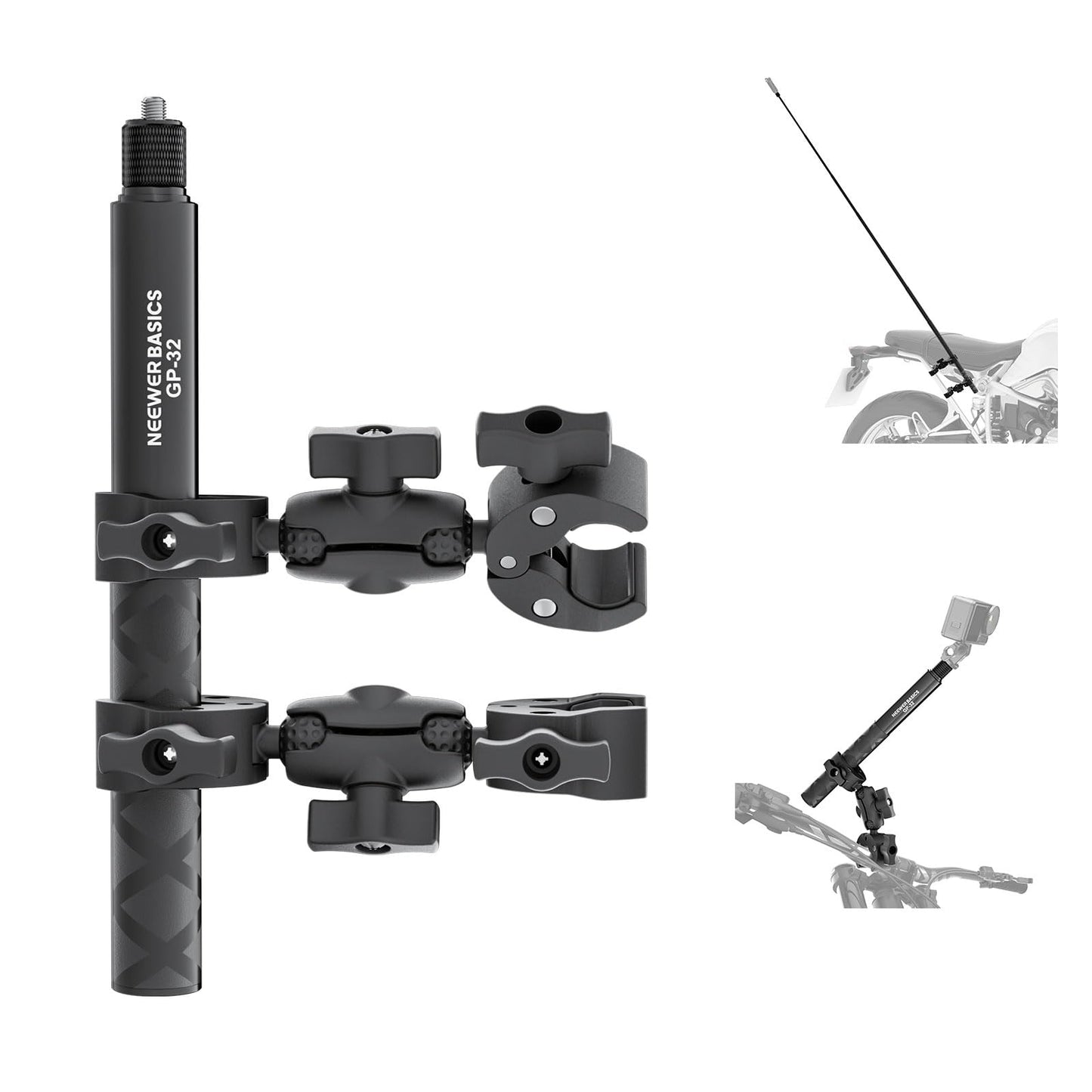 NEEWER Basics Motorcycle Bike Mount Accessories Kit, Invisible Selfie Stick Bicycle Handlebar Clamp Holder Compatible with Insta360 DJI OSMO 360