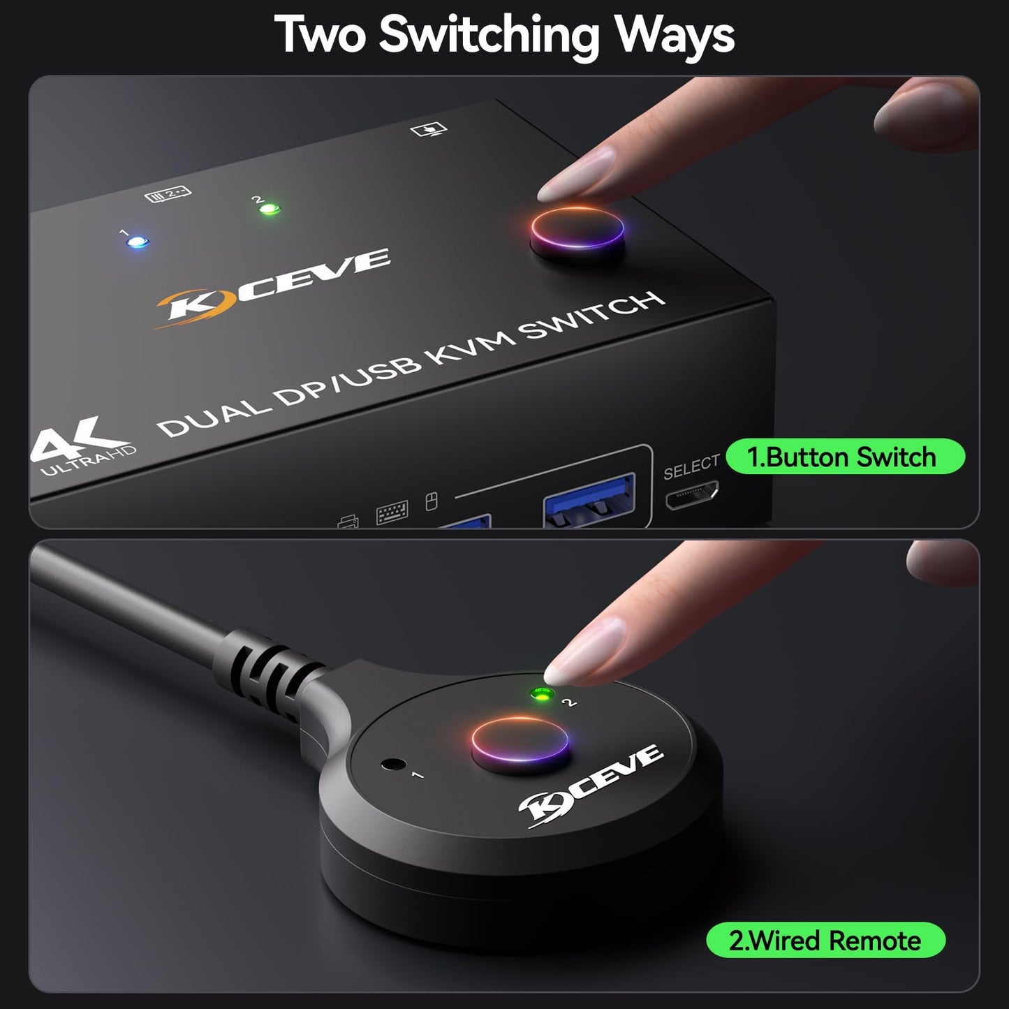 Displayport KVM Switch 2 Monitors 2 Computers 8K@30Hz 4K@144Hz, USB3.0 Dual Monitor KVM Switch for 2 Computers Share 2 Monitors and 4 USB