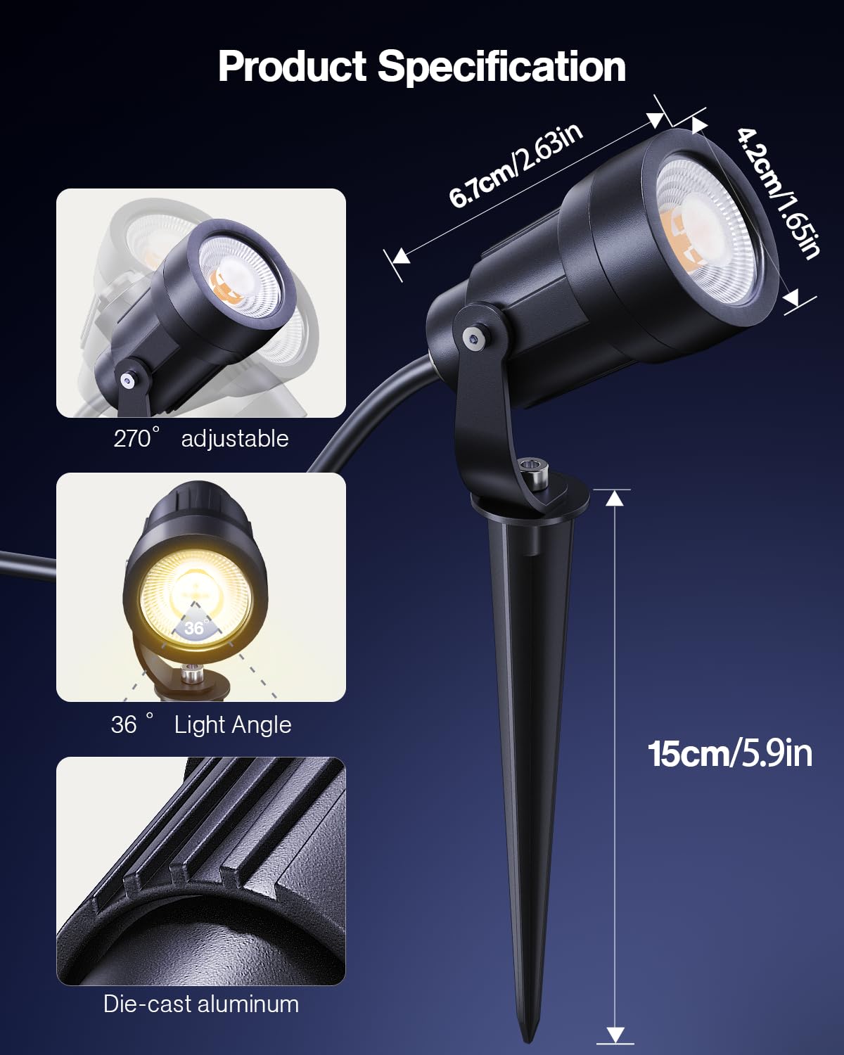 HIBOITEC 5W Low Voltage Landscape Lights, 2900K Warm White Landscape Lighting with Connectors,12-24V AC/DC, Waterproof Landscape Spotlights for Garden