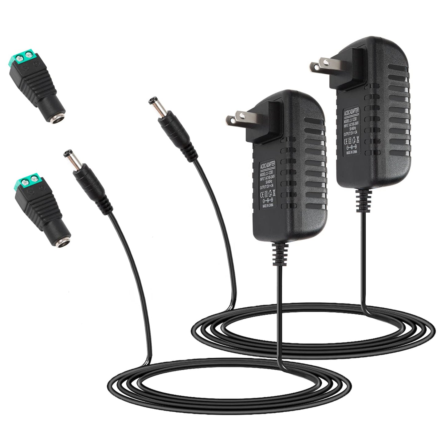 2 Pack HZHFCB 12V 3A 36W Power Supply Adapter 100~240V AC to 12 Volt DC 3 Amp Converter 12 vdc 3000mA Connector 5.5mm x 2.5mm for LED Strip Light…