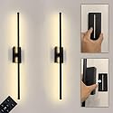 Easy Install Peel and Stick on Battery Operated Wall Sconces Set of 2 Rechargeable, Magnetic Linear Wall Sconce Wireless Long Picture Vanity Wall