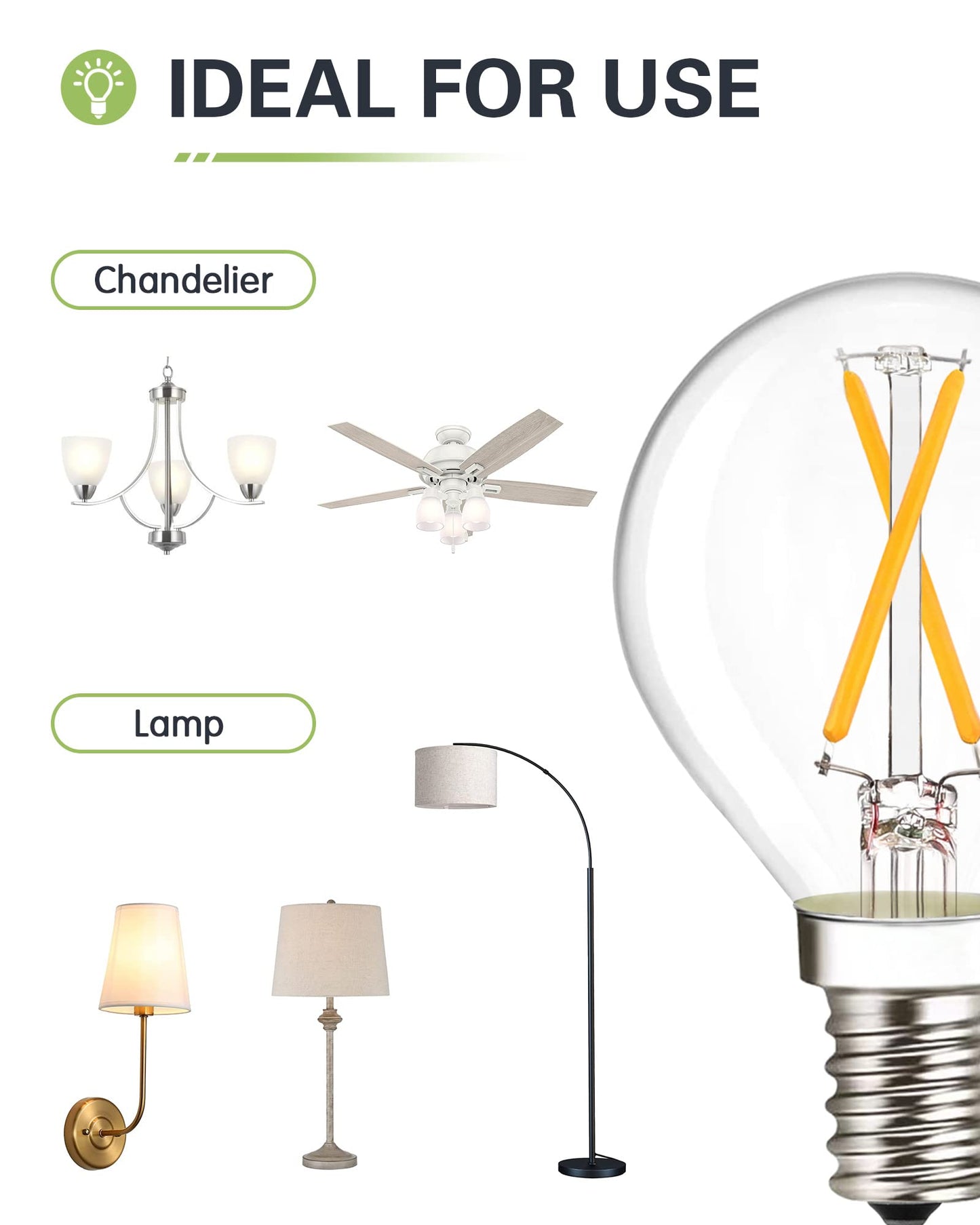LUMILECT G16.5 LED Bulb E12 G16 1/2 Round LED Candelabra Bulb 25W Equivalent, Soft Warm White 3000K AC120V 200lm 2W G50 LED Globe Bulbs for Ceiling
