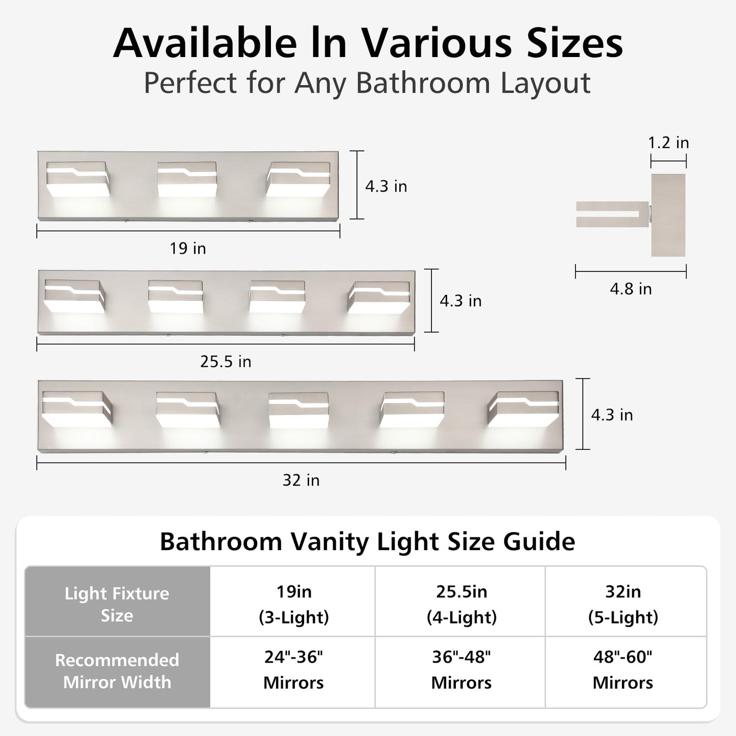 Merexcint LED Modern Bathroom Vanity Light Fixtures 3-Light, 19 inch Dimmable Nickel Vanity Lights for Bathroom Lighting Fixtures Over Mirror