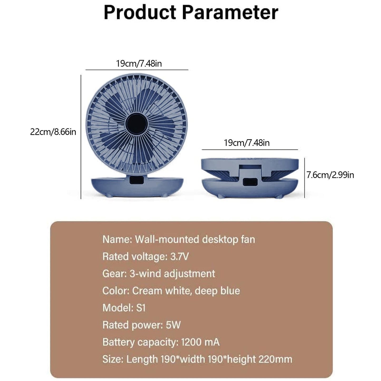 Hoghaki 2023 Household -Use Kitchen Fan, Table Fan, Rechargeable Wall Mount Fan, 90 ° Foldable 3-Speed Portable Desktop Fan, Wall-Mounted Desktop Fan