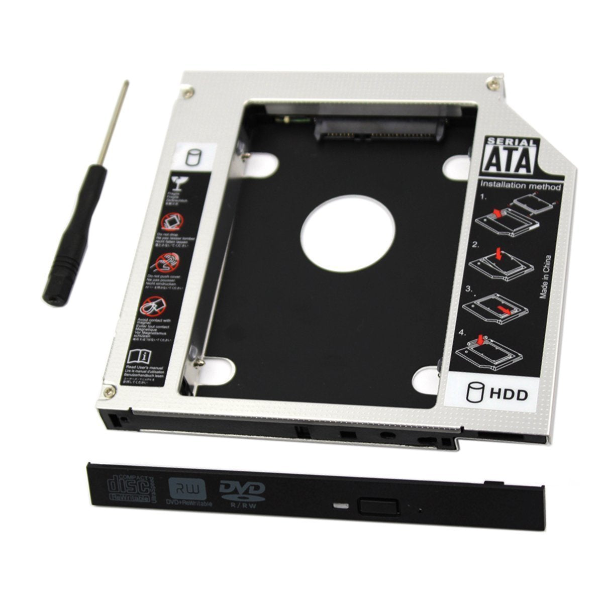 SDD Hard Drive Caddy Case,Universal 9.5mm SATA to SATA 2nd SSD HDD Hard Drive Caddy Adapter Tray Case for DELL HP Lenovo ThinkPad ACER Gateway ASUS