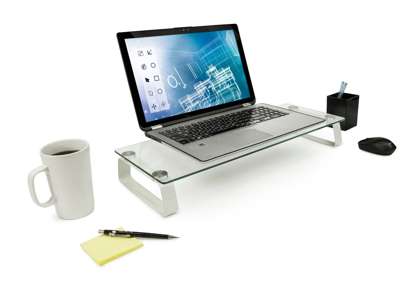 Mount-It! Glass Computer Monitor Riser and Laptop Stand | Clear Flat Screen Display Stand, Desktop Shelf and Organizer, Glass and Aluminum