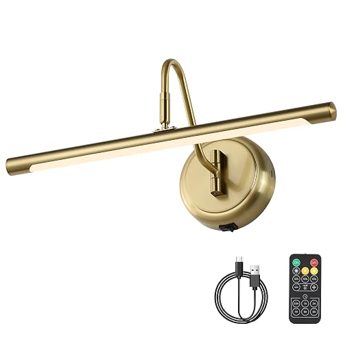 JOOSENLUX Battery Operated Picture Light Gold - Modern Wireless Picture Lights for Wall Dimmable 16.5inch Under Cabinet and Swing Arm for Canvas
