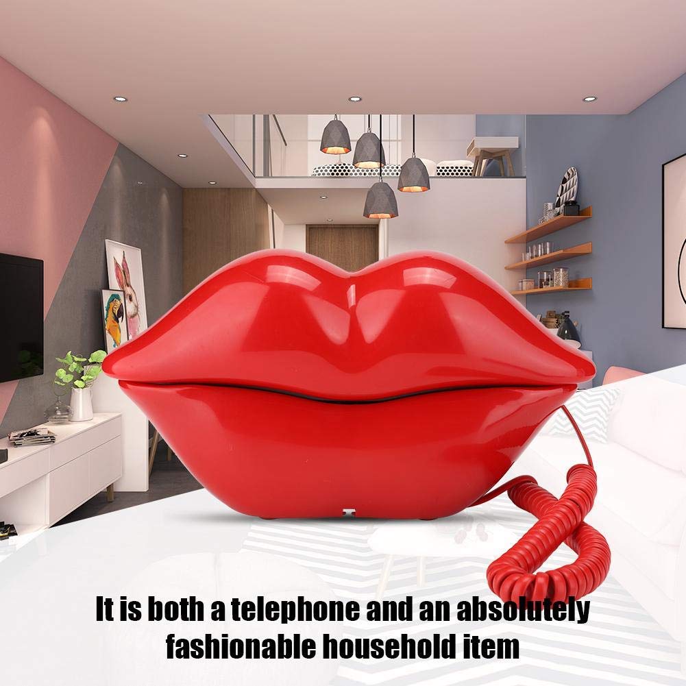 Red Lips Telephone for Novelty Interesting Gift, Sexy Mouth Lip Corded Landline Phone Desk Phone Home Furniture Decoration Set