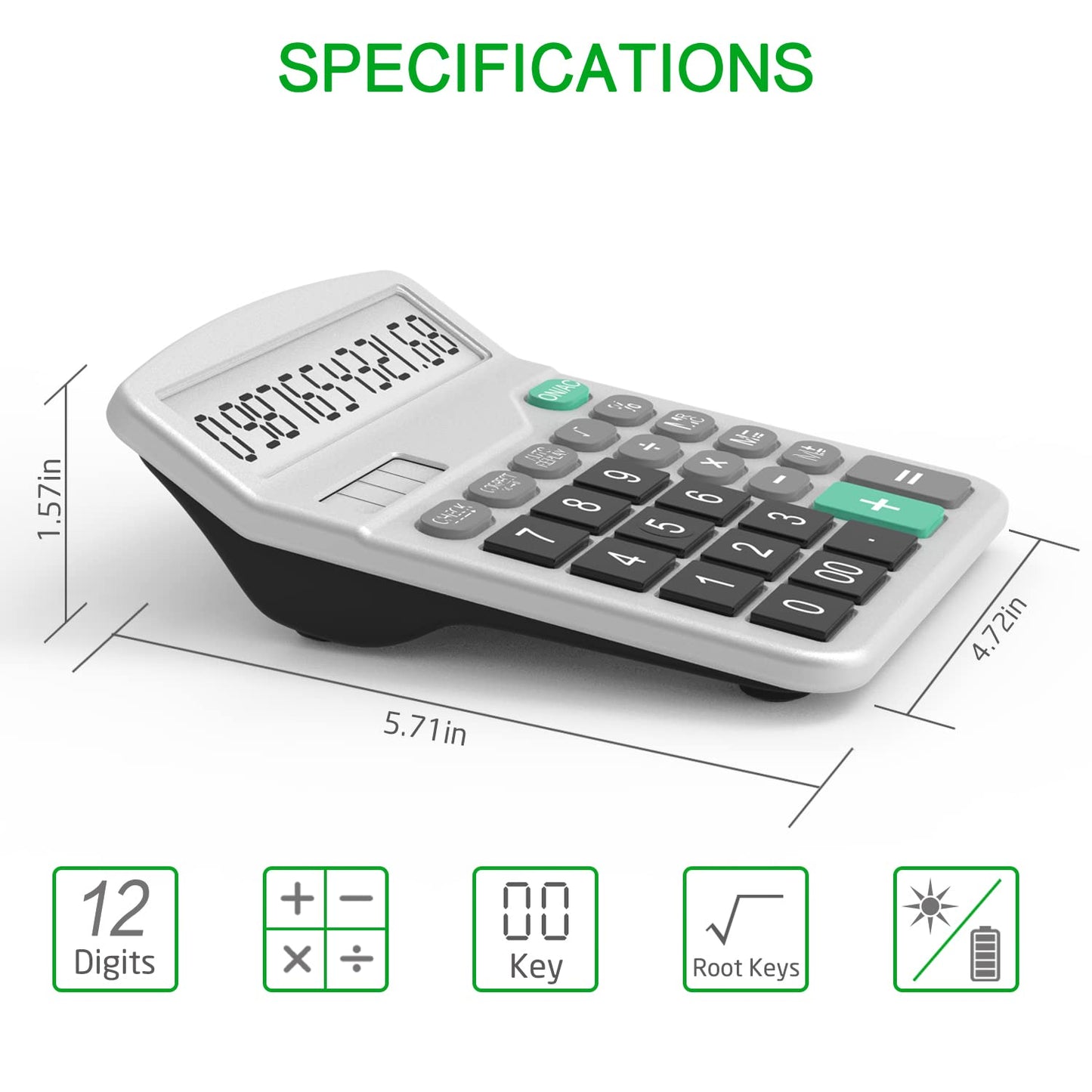 Splaks 4 Pack Standard Functional Desktop Calculator - Solar and AA Battery Dual Power Electronic Calculator with 12-Digit Large Display (2 Basic