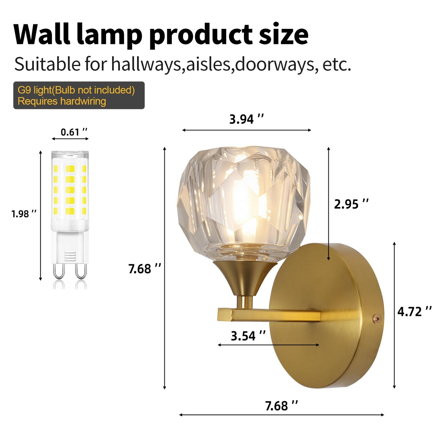 Bektas Set of 2 Wall Sconces for Bathroom, Modern Vanity Light Fixtures, Gold Wall Mount Lighting Lanterns, Wall Lights with Clear Glass Shade