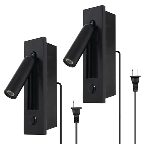 YFMYY Set of 2 Led Headboard Wall Light, 350°Rotation Portable Plug in Wall Sconce Hardwired, Bedside Reading Light Recessed Push Switch, Hotel Bed