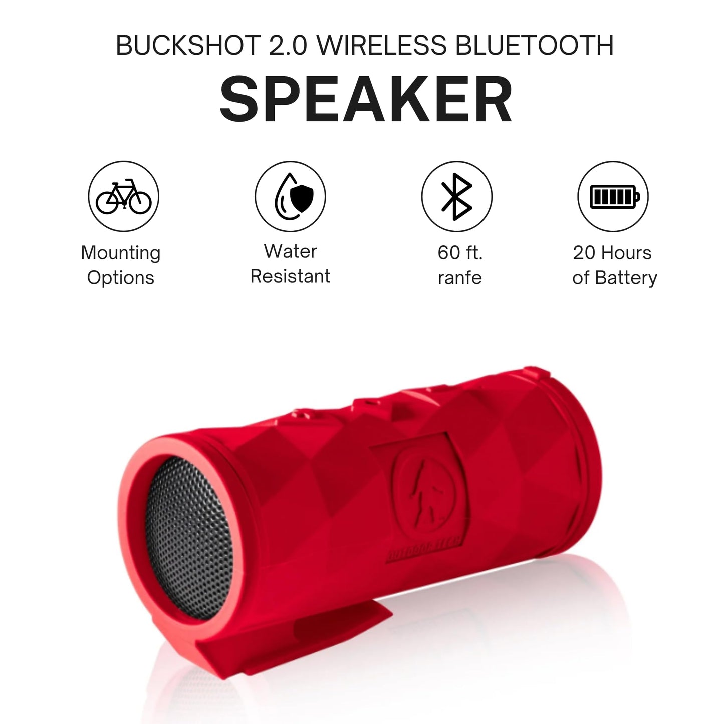 Outdoor Tech - Buckshot 2.0 Bluetooth Speaker, Red - Portable Speaker, Rugged Waterproof Wireless - Perfect for Biking, Boats, Camping, Hiking, Pool