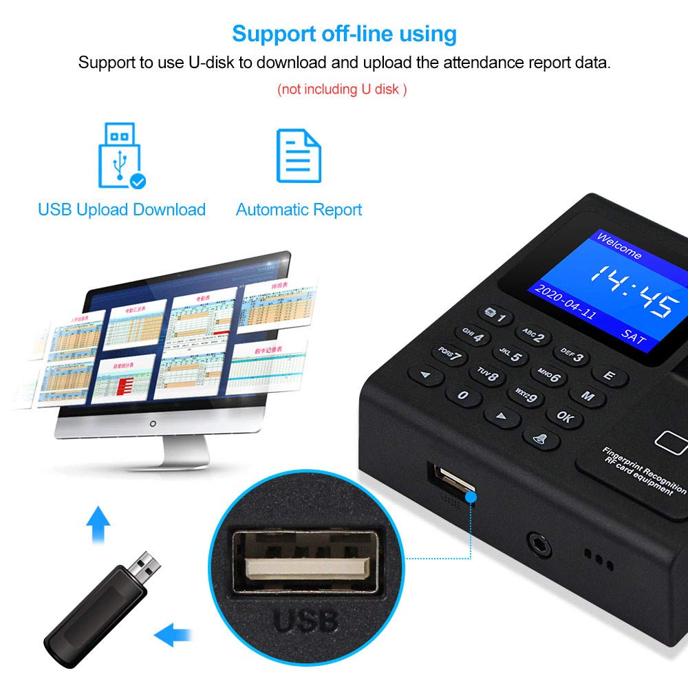 LIBO Complete RFID Access Control System Fingerprint Access Controller Keypad, DC12V / 3A Power Supply Transformer, Electronic Bolt Lock with Exit