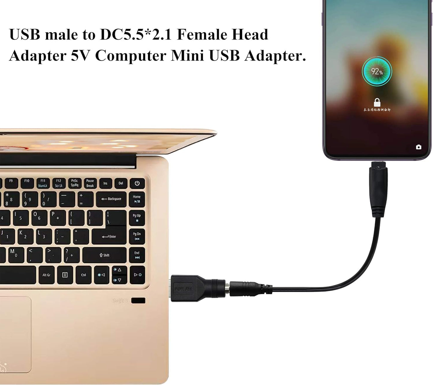 Traovien USB to DC Power Adapter, 2PCS USB 2.0 Male to DC 5.5mm x 2.1mm Female 5V Connector Power Adapter for USB Device and for Laptop PC