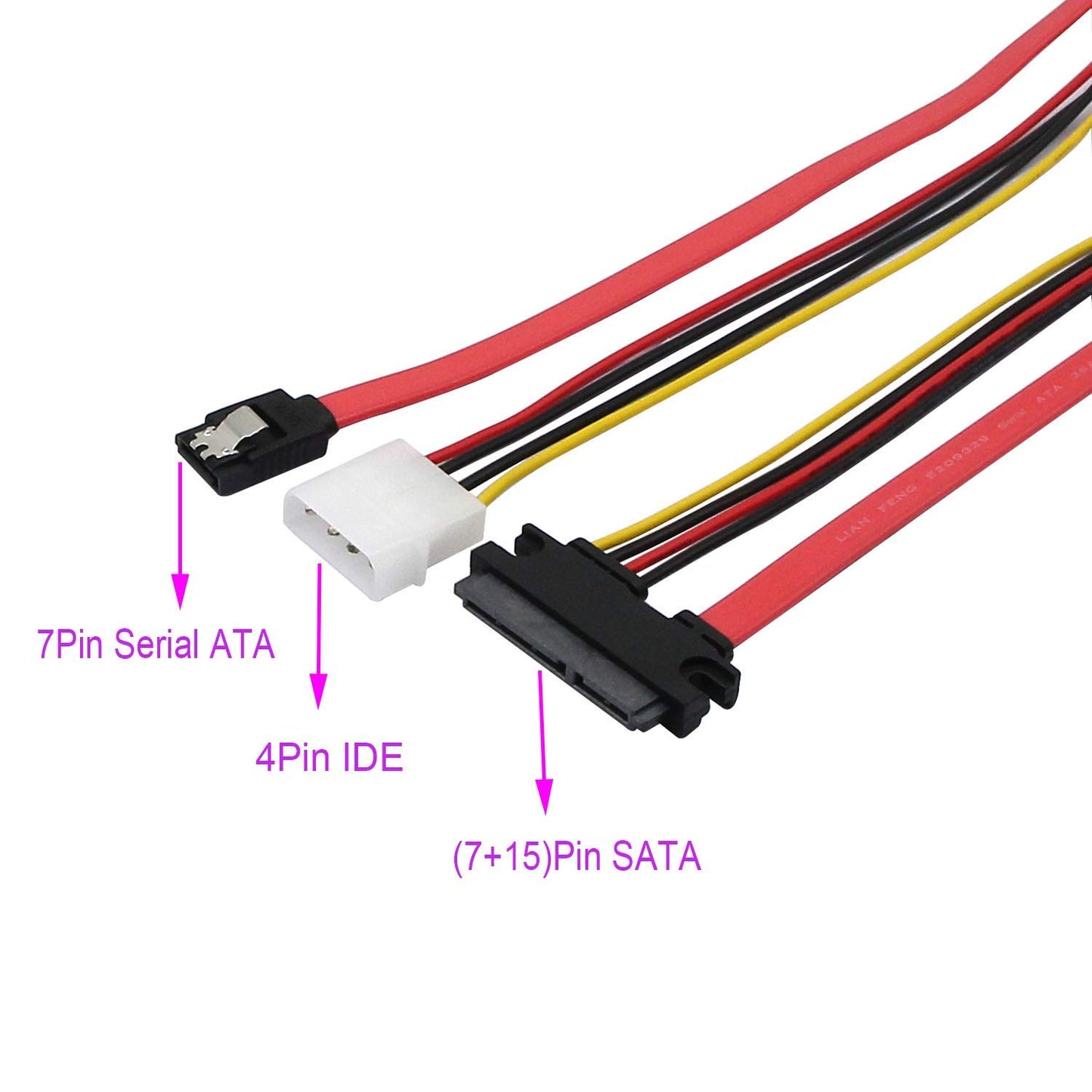 22 Pin SATA ATA Data and Power Combo Cable,22Pin SATA to 7Pin Serial ATA Data Cable + 4Pin IDE LP4 Power Cable (Date 30)
