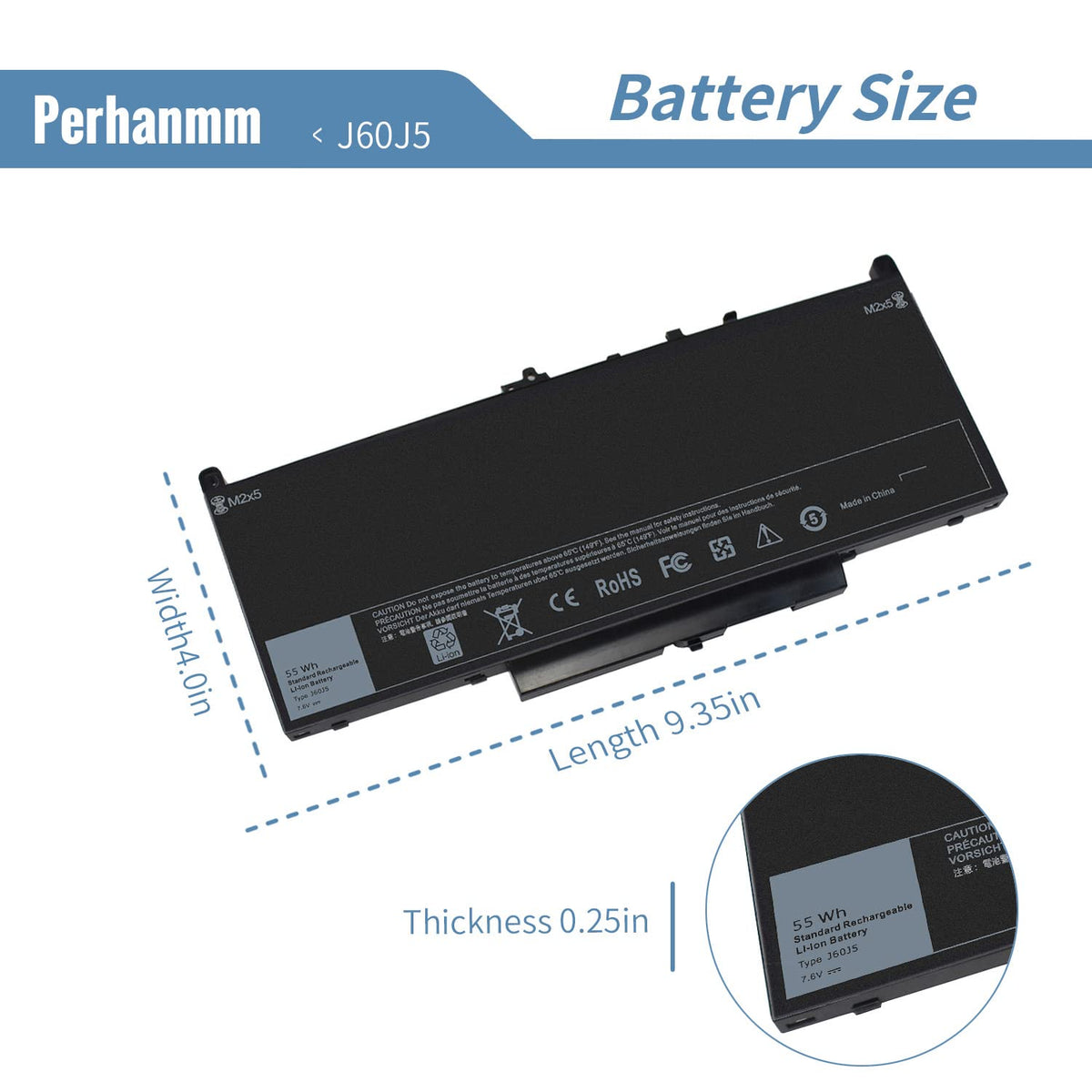 Perhanmm 55Wh J60J5 7.6V 7470 7270 Laptop Battery for Dell Latitude E7470 E7270 451-BBSY 451-BBSX 451-BBSU WYWJ2 R1V85 MC34Y 242WD PDNM2 1W2Y2 GG4FM
