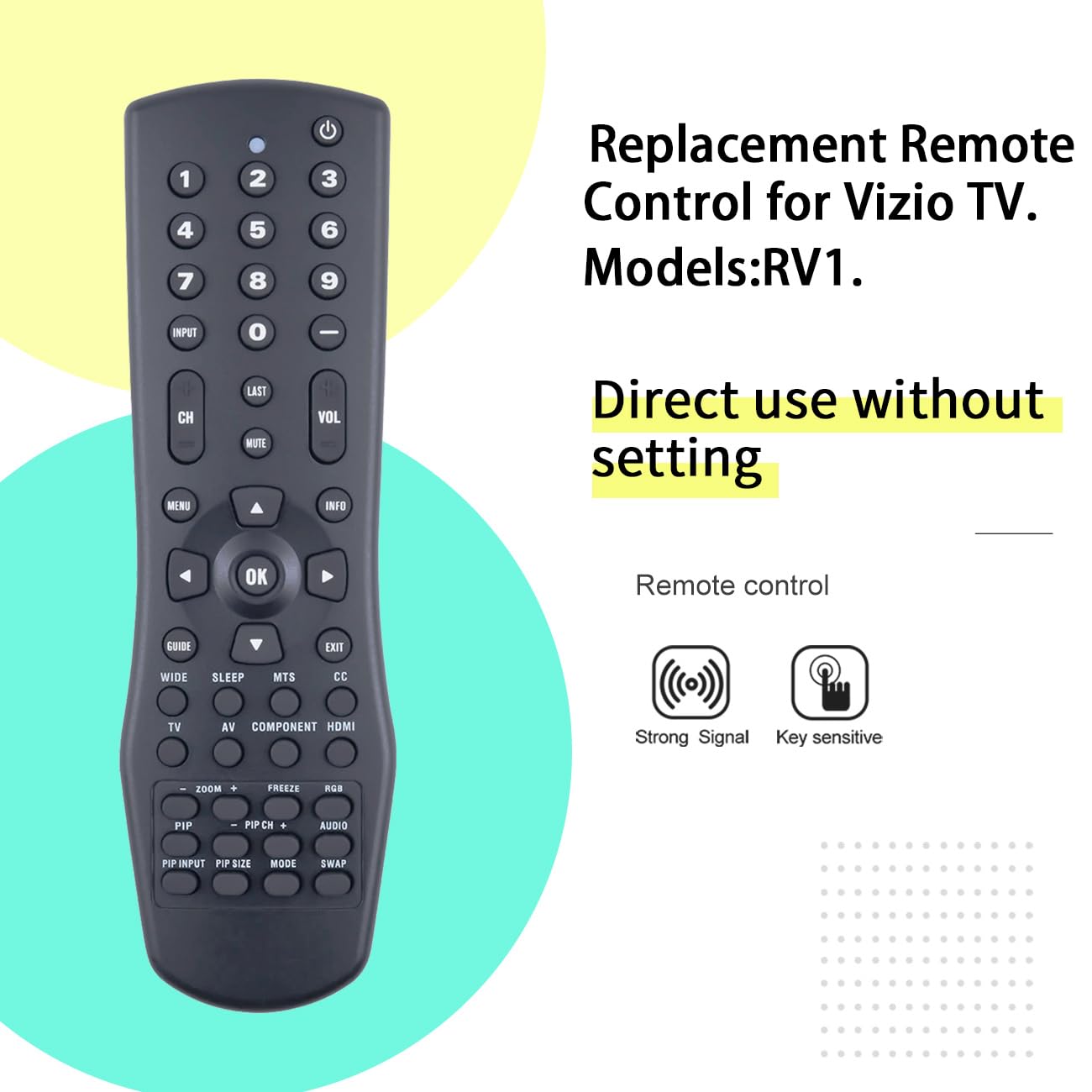 VR1 Replacement Remote Control for Vizio TV VX52L VX42L VW42L VW37L VW26L VW22L VU42L VS42L VA26L VA22L VA220E VA19L L42 L37 L32 GV47L GV46L GV42L