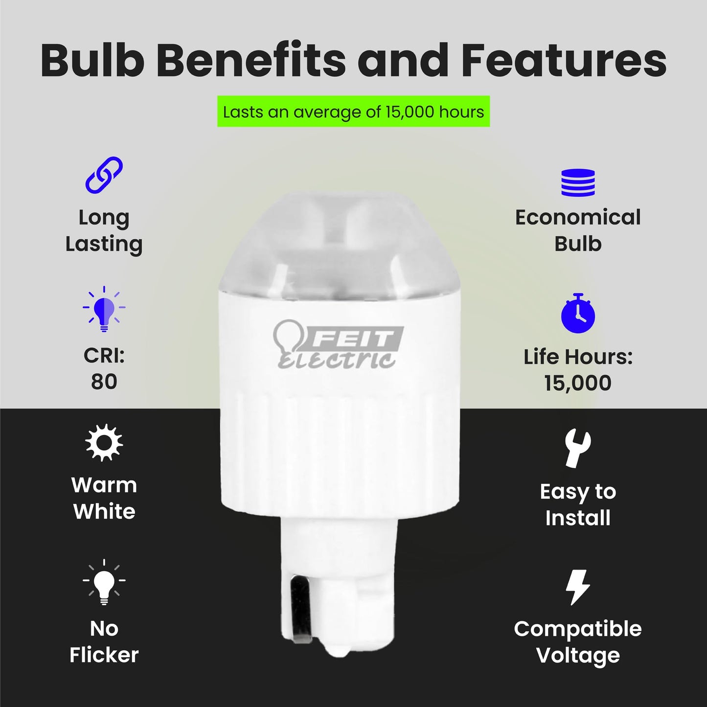 Feit Electric 2W LED Bulb with 20W Equivalent, Dimmable, Wedge Base Bulb, 12 Volts, 13 Yrs. Lifetime, 135 Lumens, 3000K Warm White, 1 Pack - LVW18/LED