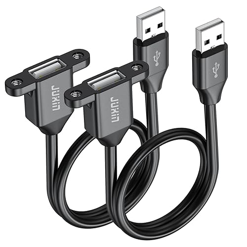 JUXINICE 2Pack USB2.0 Male to Female Extension Cable with Ears can be Fixed Various Chassis/Cabinets/Panels USB Extender W/Screw nut for USB Panel