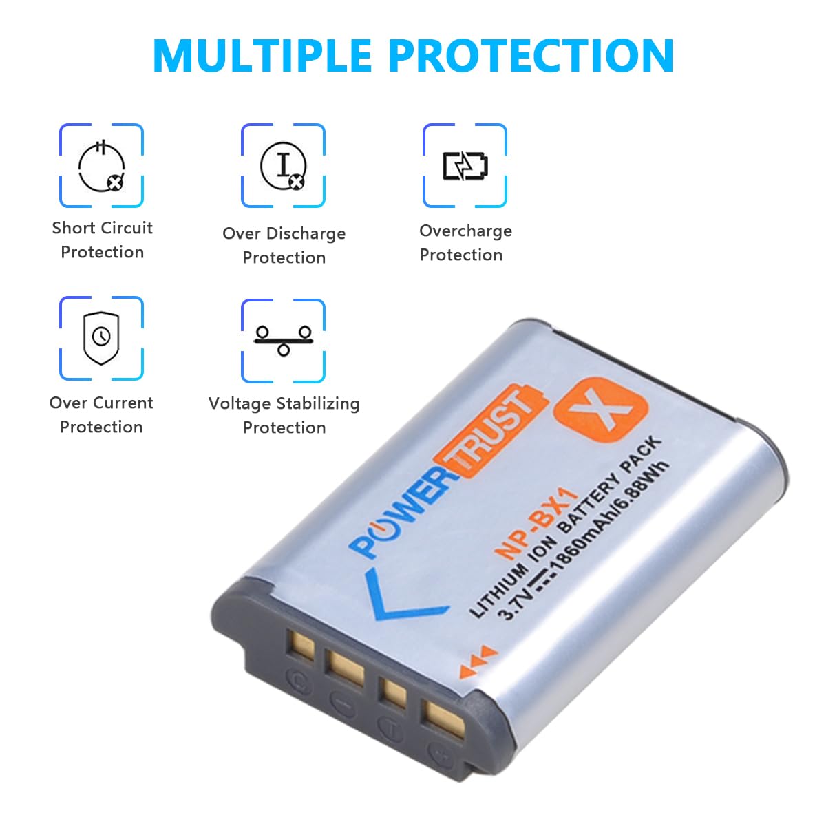 PowerTrust 3X NP-BX1 Battery for Sony NP BX1/M8 Cyber-Shot DSC-HX80 RX1 RX1R RX100 RX1RII H400 HX300 HX50V HX90V WX300 WX350 HDR-AS10 Cameras