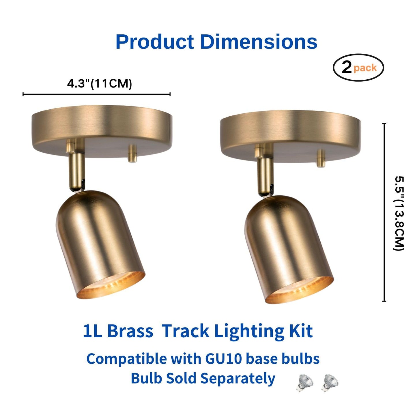 CRAFTRONOS 2 Pack 1 Light Track Lighting Modern Ceiling Spotlight Indoor with Matte Brass, Multi-Directional Adjustable Wall Mount Spot Lights