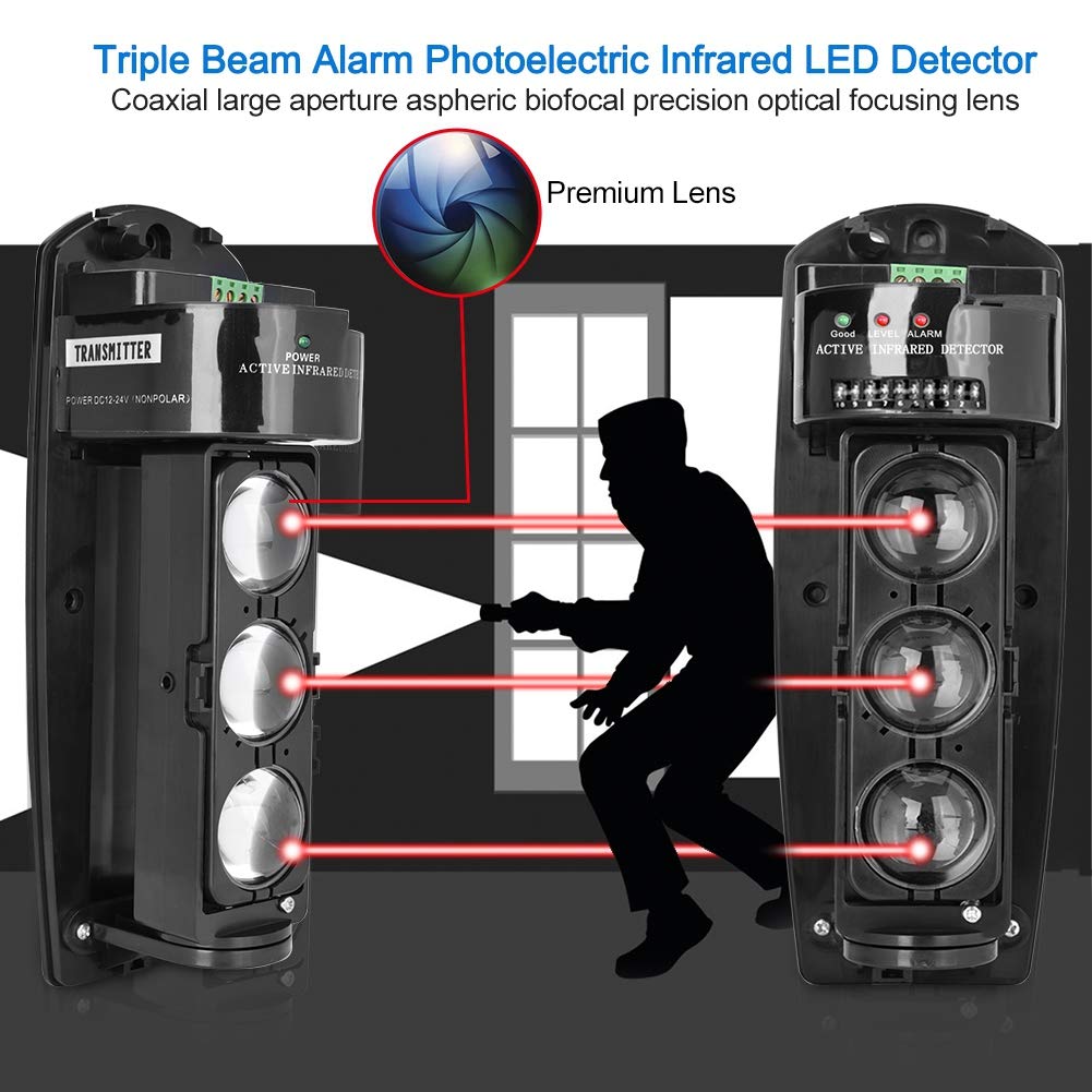 Triple Beam Alarm Photoelectric Infrared Led Detector Security System, Home Security Alarm Infrared Detector Sensor(-250)