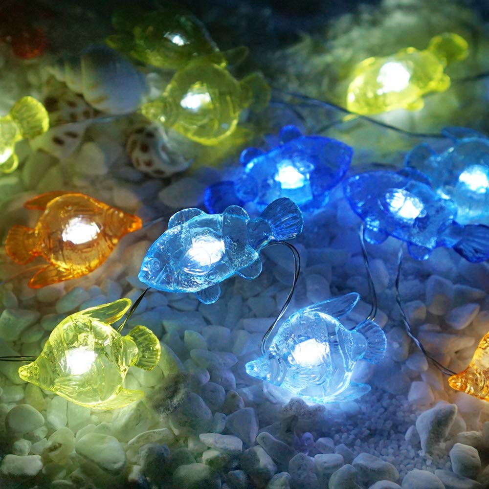 Cynzia Beach Ocean Fishes String Light, 40LED Decoration Lights USB Plug in with 8 Modes Remote Control, Waterproof Fairy Lights for Bedroom Party