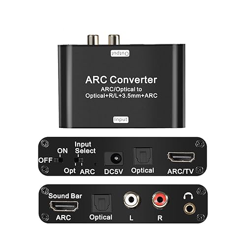 HDMI ARC Audio Extractor With Digital Optical Stereo RCA L/R Coaxial SPDIF, 3.5mm Jack ARC Adapter, 192KHz DAC Converter
