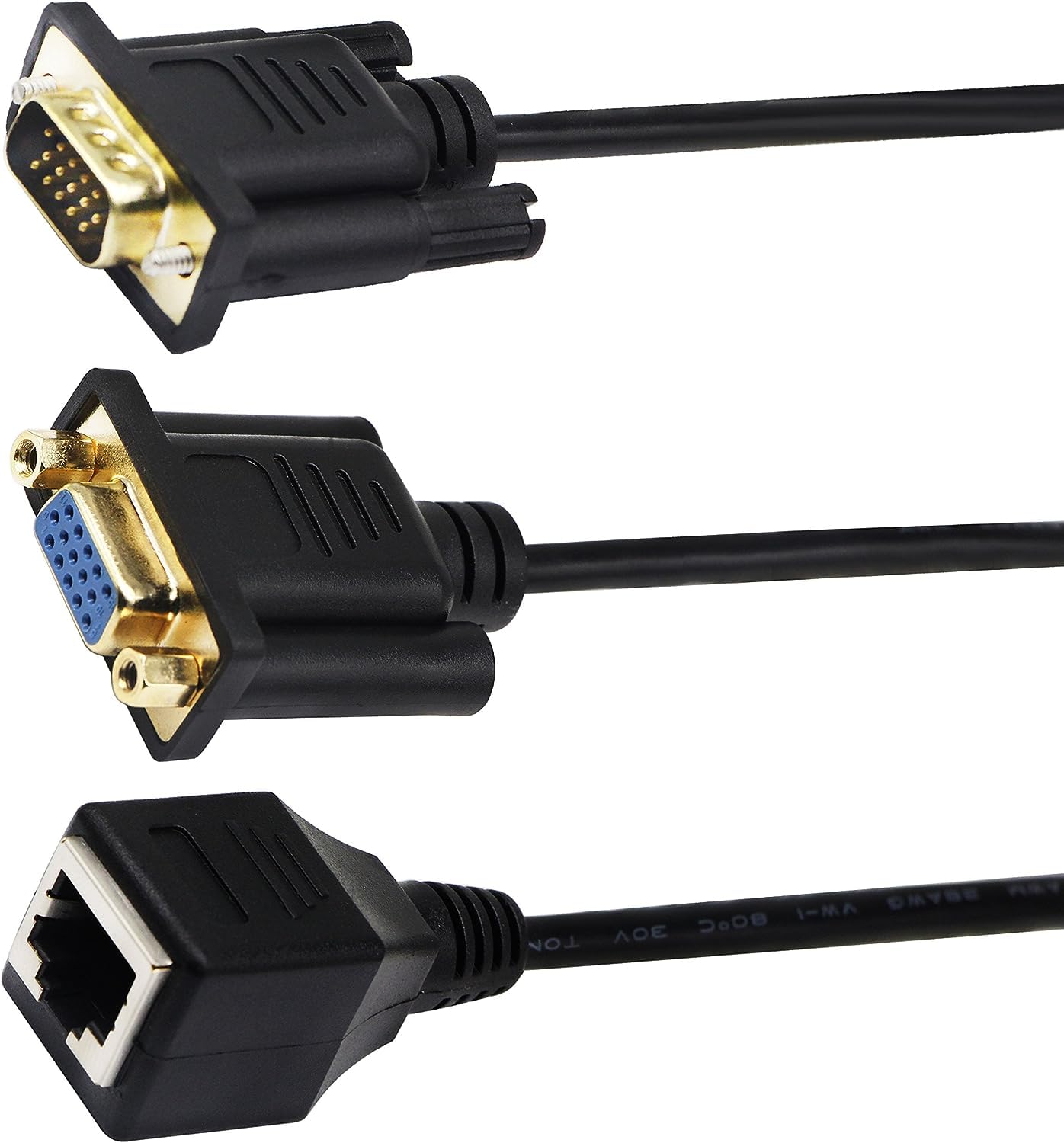 zdyCGTime RJ45 to VGA Cable, VGA 15-Pin Port Female&Male to RJ45 Female Cat5/6 Ethernet LAN Console for Multimedia Video?15CM/6Inch? 2Pack