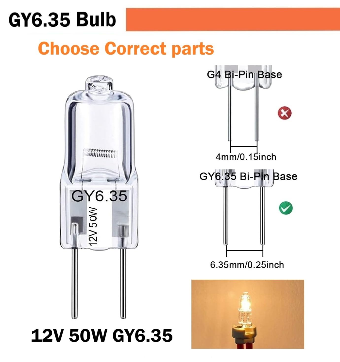 Vaiwely (2 Pack) 12V 50W Halogen Bulb T4 Halogen Bulb 50 watt Replacement S3121, S3470, 50T4/CL, 64440 12V 50W GY6.35 Base Halogen halostar Light Bulb