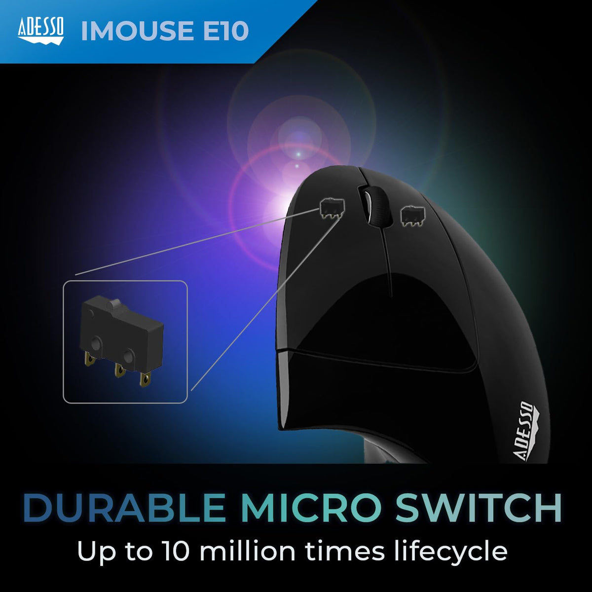 Adesso iMouse E10 Vertical Ergonomic Optical 6-Button Mouse, Black