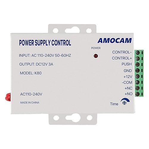 AMOCAM K80 Power Supply Control, AC 110-240V to DC 12V Power Supply for Door Access Control System, Video Doorbell, Electric Strike Lock, Bolt Lock