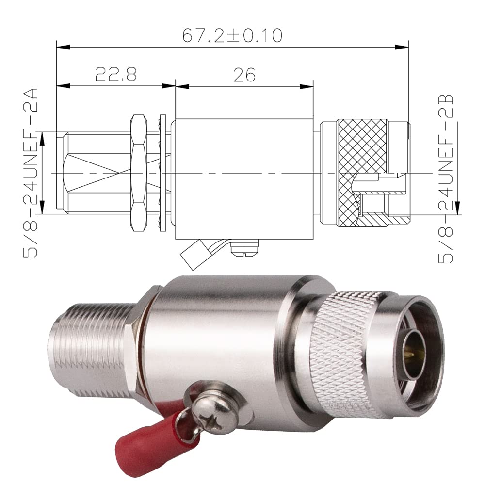 N Lightning Surge Protector Male to Female Bulkhead 0-3GHz with 90V Discharge Gas Tube Coaxial WiFi Lightning Arrestor