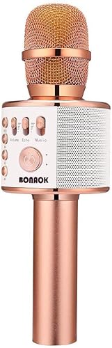 BONAOK Wireless Bluetooth Karaoke Microphone,3-in-1 Portable Handheld Karaoke Mic Speaker Machine Home Party Birthday for All Smartphones PC(Q37 Rose