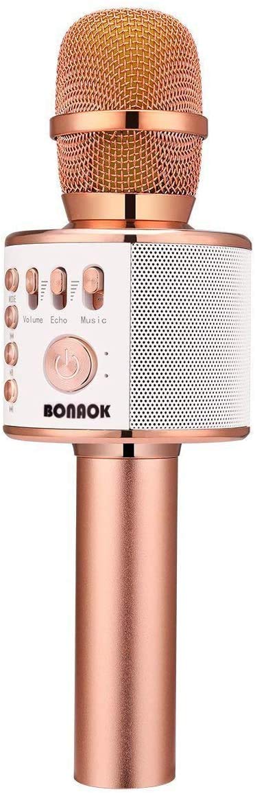 BONAOK Wireless Bluetooth Karaoke Microphone,3-in-1 Portable Handheld Karaoke Mic Speaker Machine Home Party Birthday for All Smartphones PC(Q37 Rose
