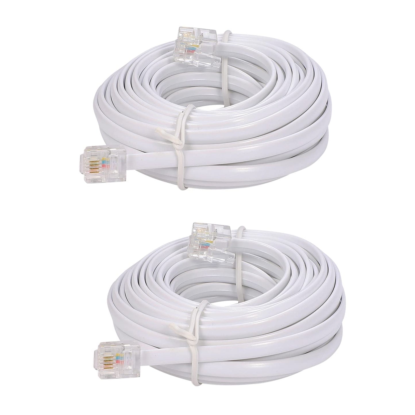 Tbrand 20-Foot Telephone landline Extension Cord Cable Cord with Standard RJ-11 6P4C Plug (White 6M, 2Pack)