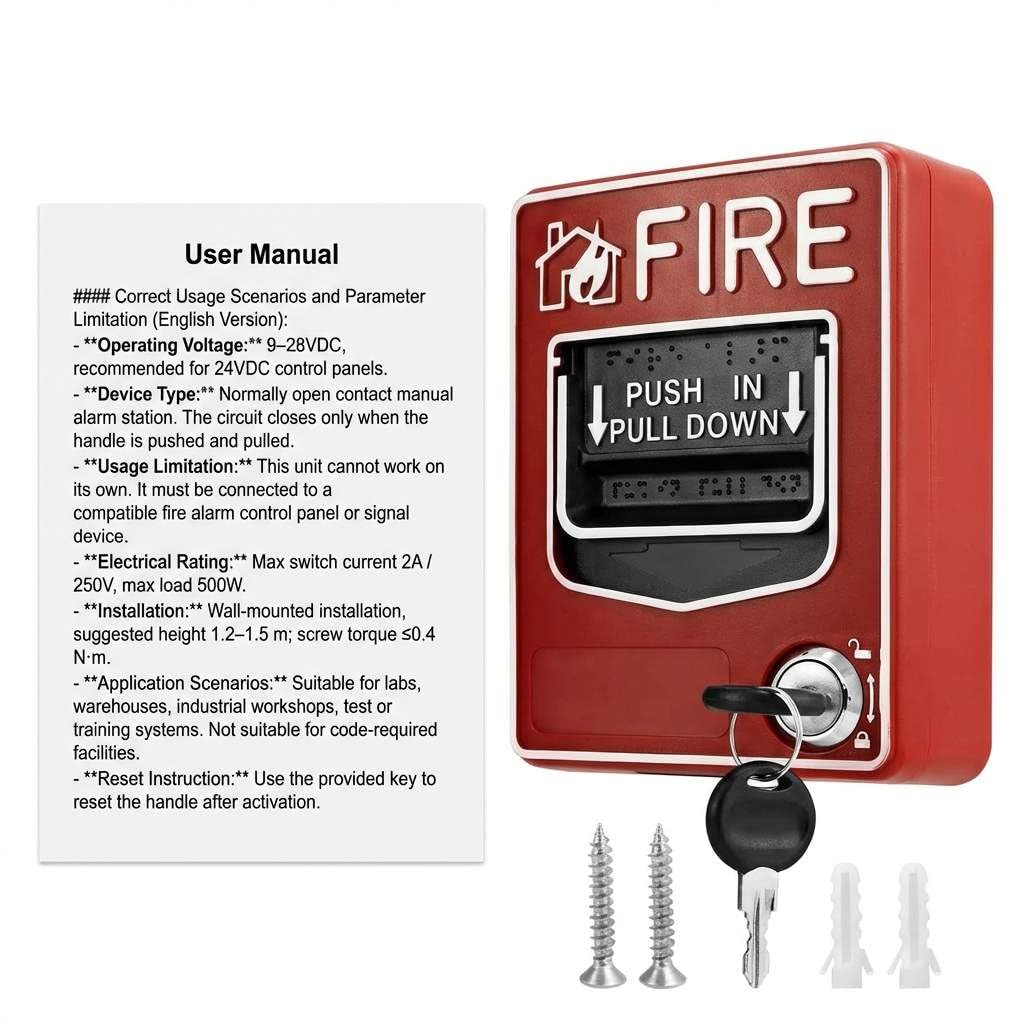 QWORK Dual Action Fire Alarm Call Point 9-28VDC - 2Pack Wired Manual Pull Station with Key Reset for Labs, Warehouses & Workshops