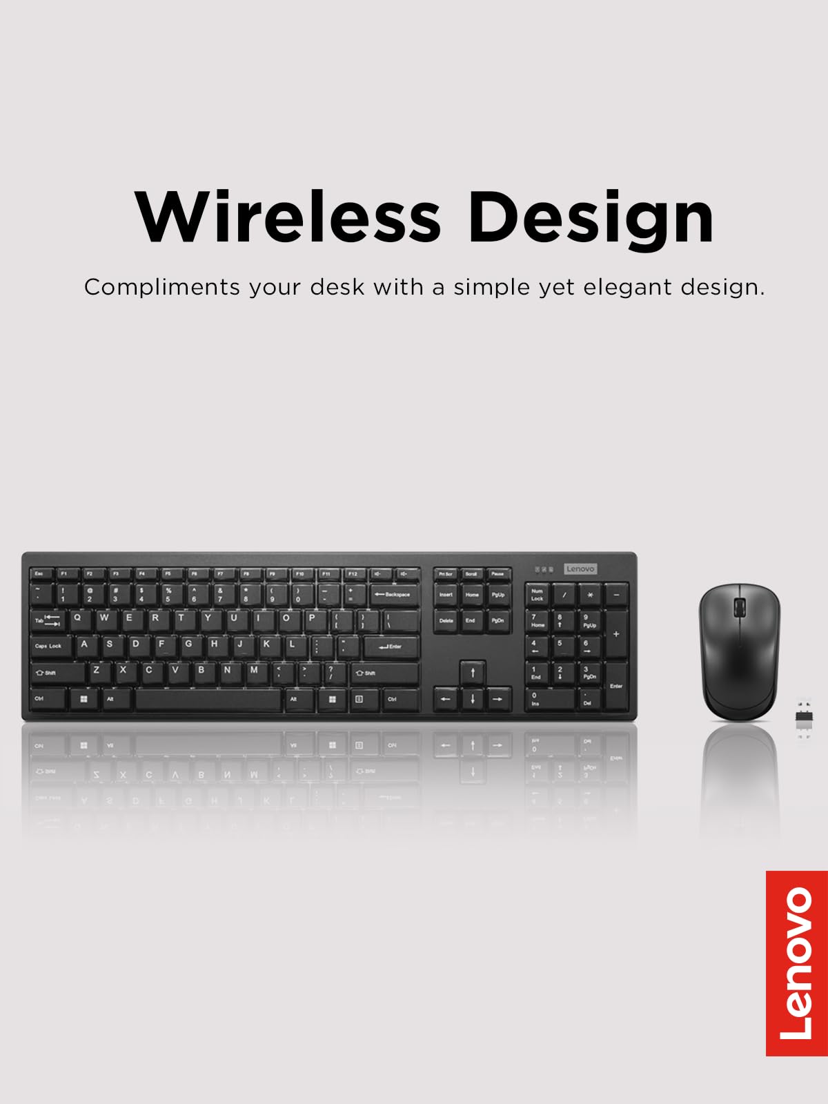 Lenovo 100 Wireless Keyboard and Mouse Combo - Cordless Set with Spill Resistant Quiet Keys - 3-Zone Keyboard - Ambidextrous Mouse - Compact Design