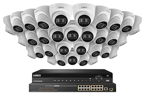 32-Channel NVR System with 4K (8MP) IP Dome Cameras with Listen-In Audio 32