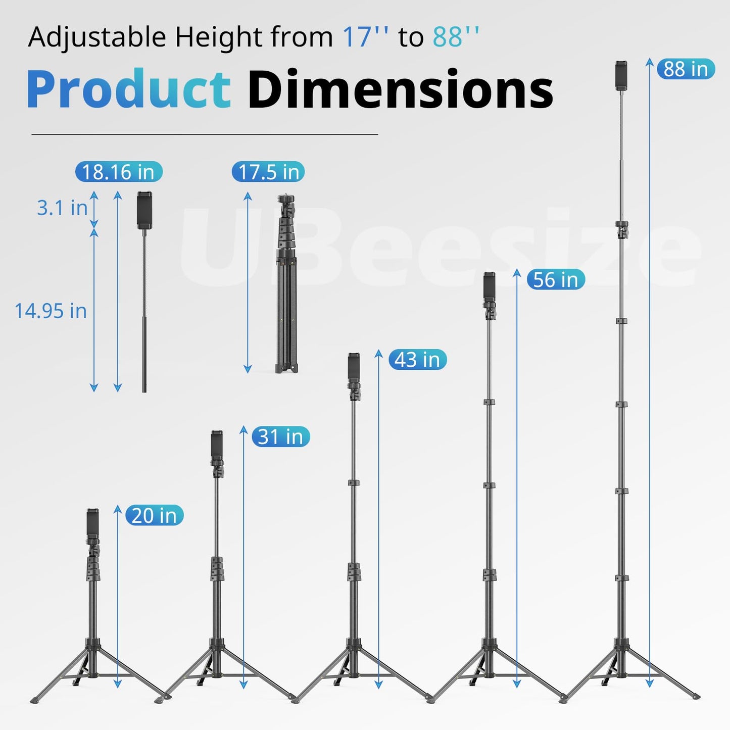 UBeesize 88’’ Flexible Phone Tripod with 14.95’’ Gooseneck, Remote and Phone Holder, Overhead Cell Phone Stand?Selfie Stick for Video Recording